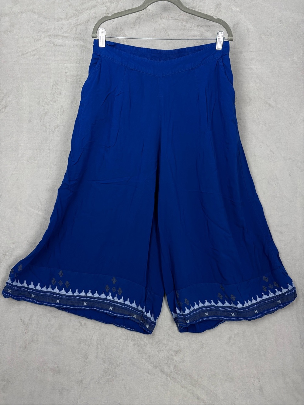 Siyahi Blue Rayon Wide Leg Palazzo Pants Boho Resort Vacation Large